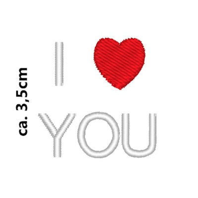 Stickmotiv I LOVE YOU mit Wunschtext individuell personalisierte Bestickung