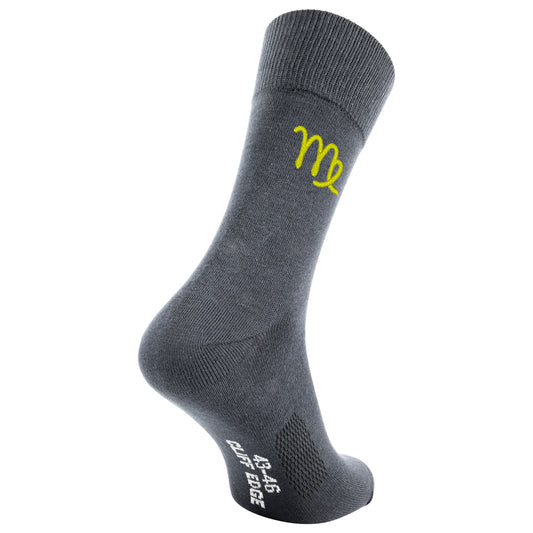 Business-Socken mit Sternzeichen Jungfrau-Sign und Wunschtext bestickt