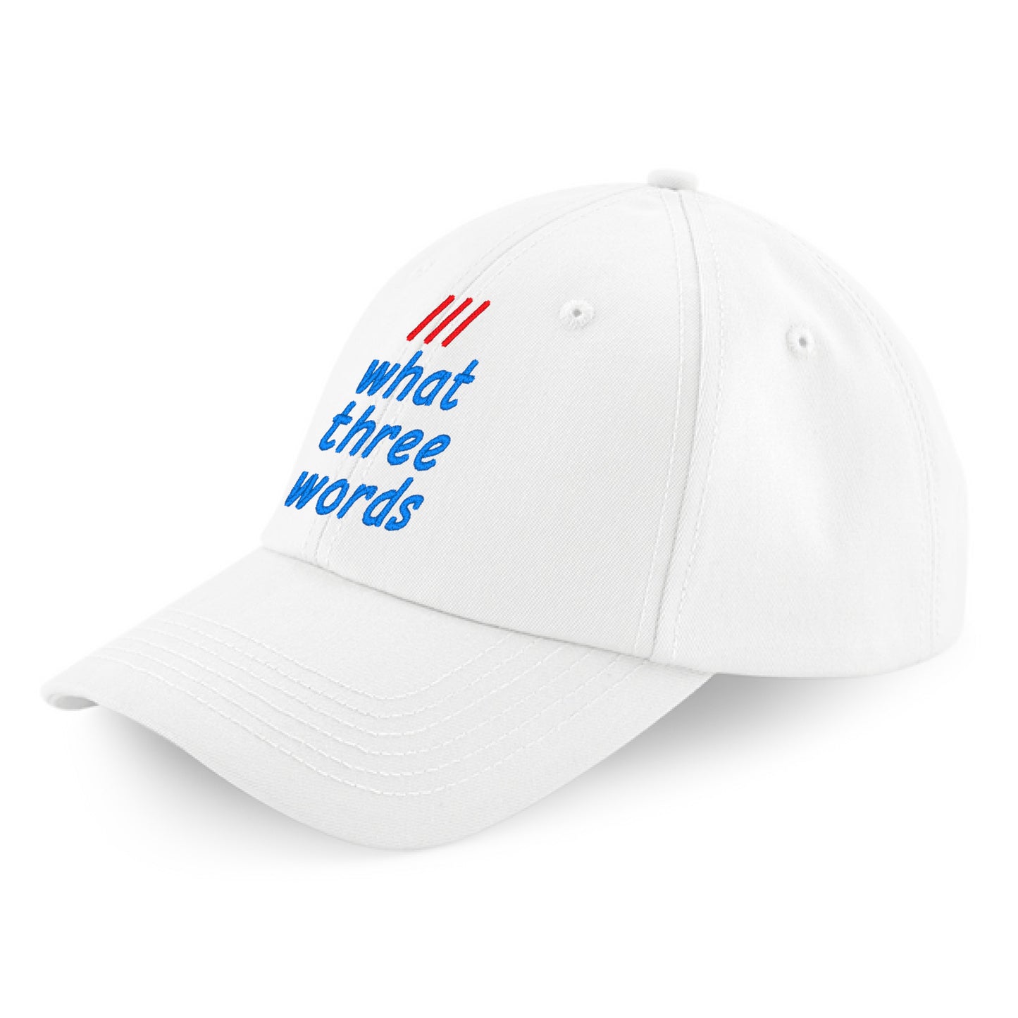 Baseball-Cap bestickt mit what3words-Adresse