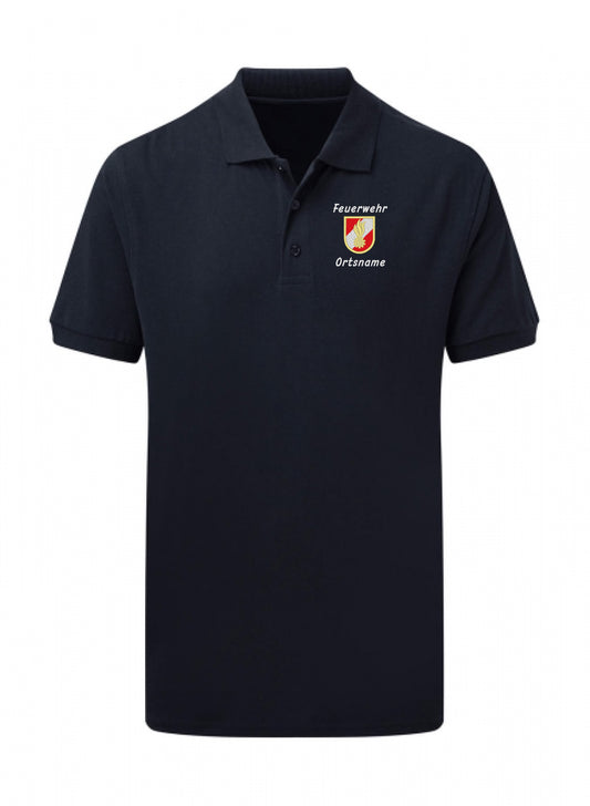 Feuerwehr Poloshirt mit Korpsabzeichen und Ortsnamen - untereinander