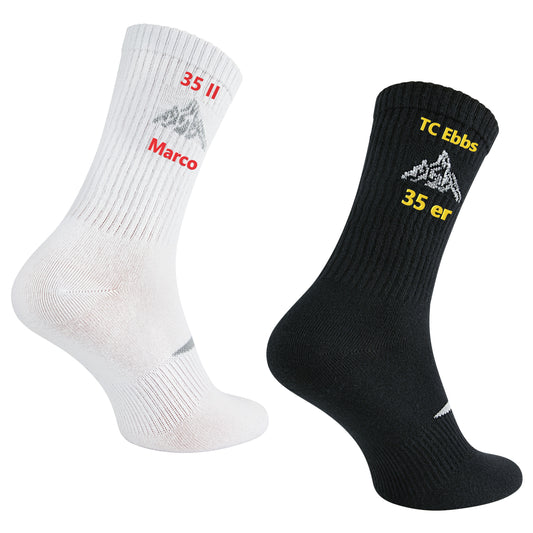 Tennis-Socken mit Berg-Motiv und Namen bestickt